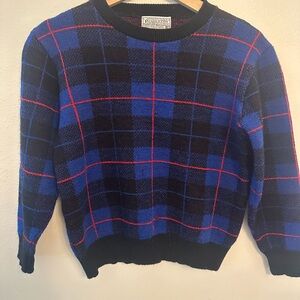 Pendleton vintage Blue and Black Checkered Crewneck Sweater 100% wool size Small